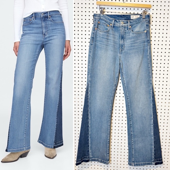 GAP Denim - GAP | High Rise‎ Patched '70s Flare Jeans in Medium Indigo Sz. 29